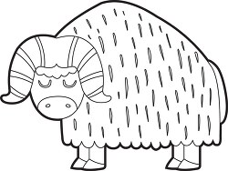 cartoon illustration of a yak with a long horn black outline cli