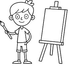 cartoon image of a boy painting on an easel