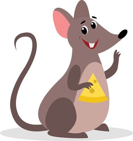 cartoon mouse with cheese slice in its paw