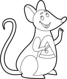 cartoon mouse with cheese slice in its paw black outline clip ar