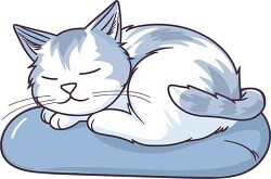 cartoon of a cat sleeping on a blue fluffy pillow