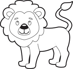 cartoon of a cute lion with long tail black outline clip art