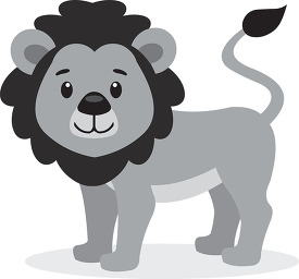 cartoon of a cute lion with long tail gray color clip art