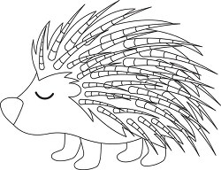 cartoon of a cute spiky porcupine black outline clip art