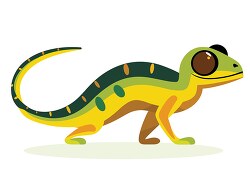 Cartoon of a green and yellow gecko in a crouching position with