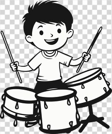 cartoon of a young child having fun playing the drums