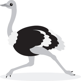 cartoon ostrich with a pink neck and black feathers is running g