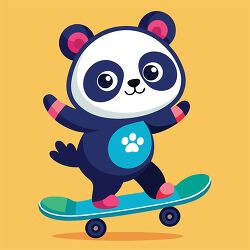 cartoon panda with pink ears riding a blue skateboard