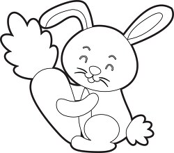 cartoon rabbit holding a carrot in its paws black outline clip a