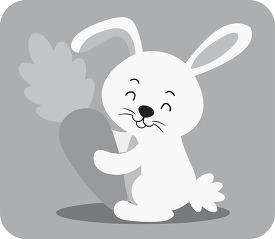 cartoon rabbit holding a carrot in its paws gray color clip art