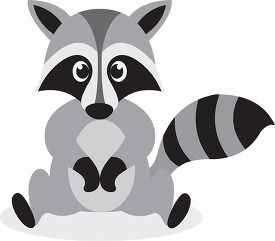 cartoon raccoon sitting on the ground with its paws crossed gray