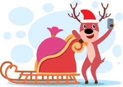 cartoon reindeer character taking selfie christmas clipart copy