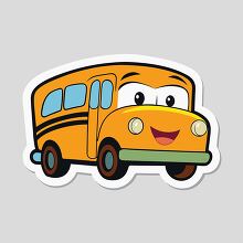 cartoon school bus stamp style