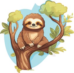 cartoon sloth balancing on a tree branch clip art
