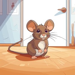 cartoon style brown mouse standing in a room near a door clip ar