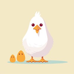 cartoon style chicken and two eggs