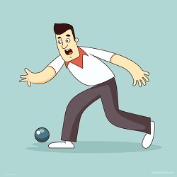cartoon style clipart of a man throwing a bowling ball