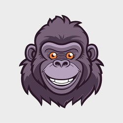 cartoon style gorilla face with orange eyes clip art