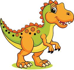 Cartoon Style Green and Orange Spotted Dinosaur clipart