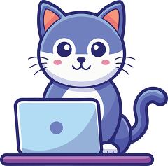 Cartoon style image of a cat typing on a laptop