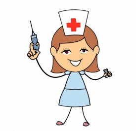 cartoon style nurse holding a syringe animated clipart