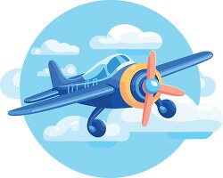 cartoon style prop aircraft flying in the clouds clip art