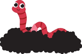 cartoon style segemented earth worm in soil gray color clipart