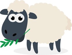 cartoon style sheep with a green twig in its mouth