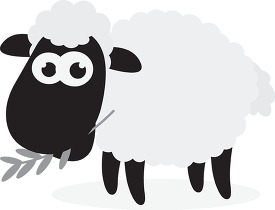 cartoon style sheep with a green twig in its mouth