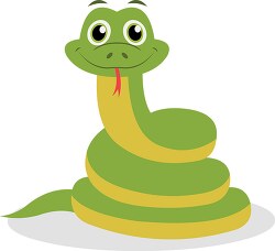 cartoon style smiling green and yellow coiled with tongue out Cl