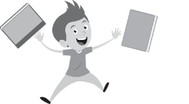 cartoon style student excited about new books gray color clipart