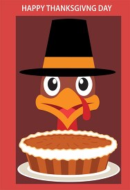 cartoon style turkey wearing hat happy thanksgiving day
