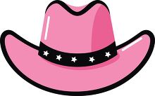 cartoon styled pink cowboy hat with black decorative band and wh