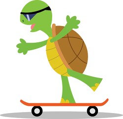 cartoon Tortoise wears mask riding skateboard Clipart