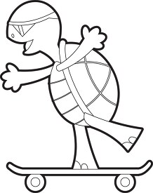 cartoon tortoise wears mask riding skateboard clipart black outl