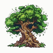 cartoon tree with a large trunk and green leaves clip art