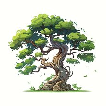 cartoon tree with a twisted trunk and green leaves clip art
