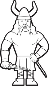 cartoon viking helmet sword black outline clipart