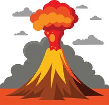 cartoon volcano erupts surrounded by smoke