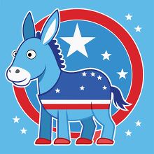 cartoonish donkey decorated in red white and blue stars symboliz