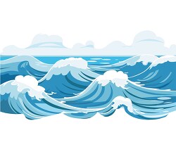 cartoonish wavy ocean with whitecaps and a clear horizon