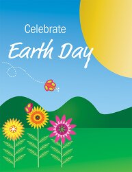 celebrate earth day green hills and flowers clipart
