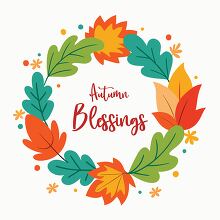 cheerful autumn wreath featuring text autumn blessing