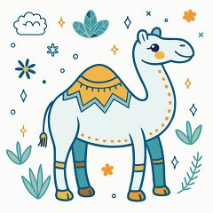 cheerful camel with decorative patterns on its back