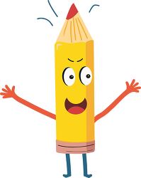 cheerful funny yellow pencil expressing joy clipart