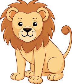 cheerful illustrated lion clip art with a full mane in a sitting