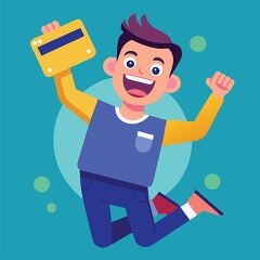 Cheerful Man Holding Golden Card Illustration