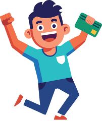 Cheerful Man Holding Green Bank Card Clipart