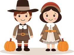 cheerful pilgrim children thanksgiving clipart