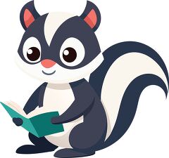 cheerful studious skunk reads a green book